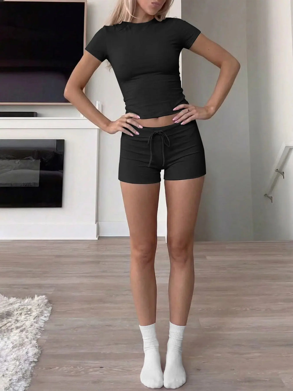 Women's 2026 New Slim Fit Short Sleeve T-Shirt Set – Crewneck Casual Two Piece Outfit, Y2K Streetwear Summer Top & Pants