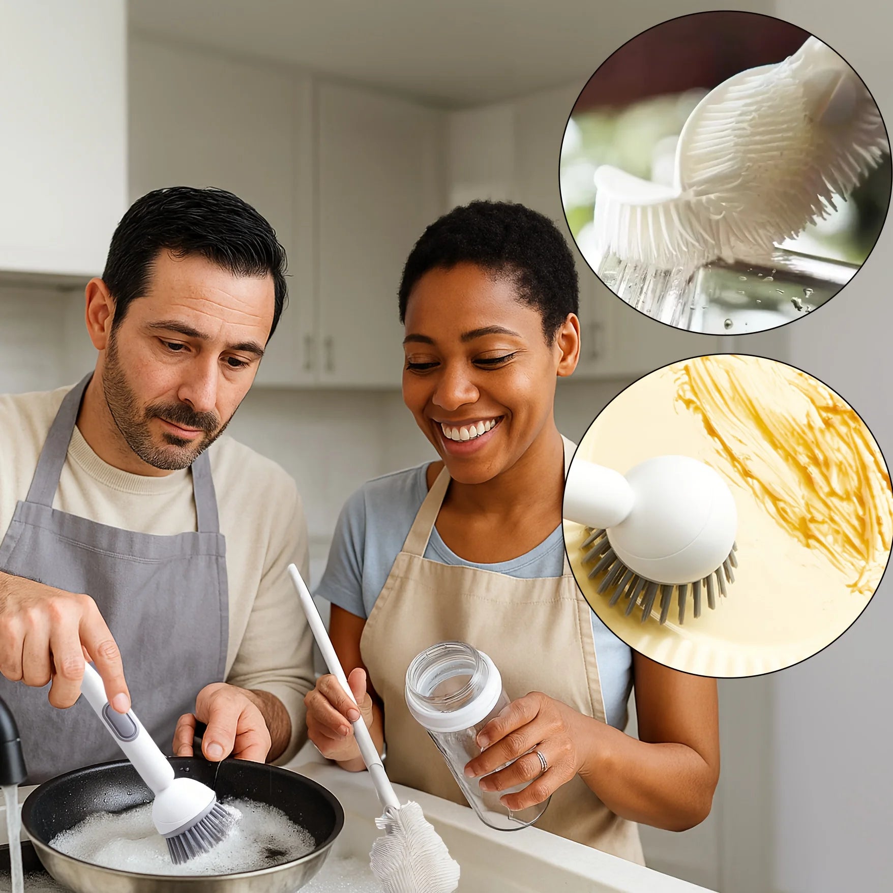 2pcs Heavy-Duty Dish Cleaning Brush Set with Detergent Dispenser - Rotating Scrubber Cup Brushe Cleaning Tools