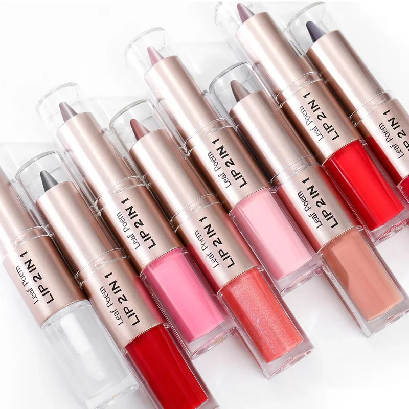 2 in1 Tapered Gradient Lipliner Pen Nude Brown Mirror Glass Lip Gloss Matte Lip Liner Waterproof Lip Contour Non Stick Makeup