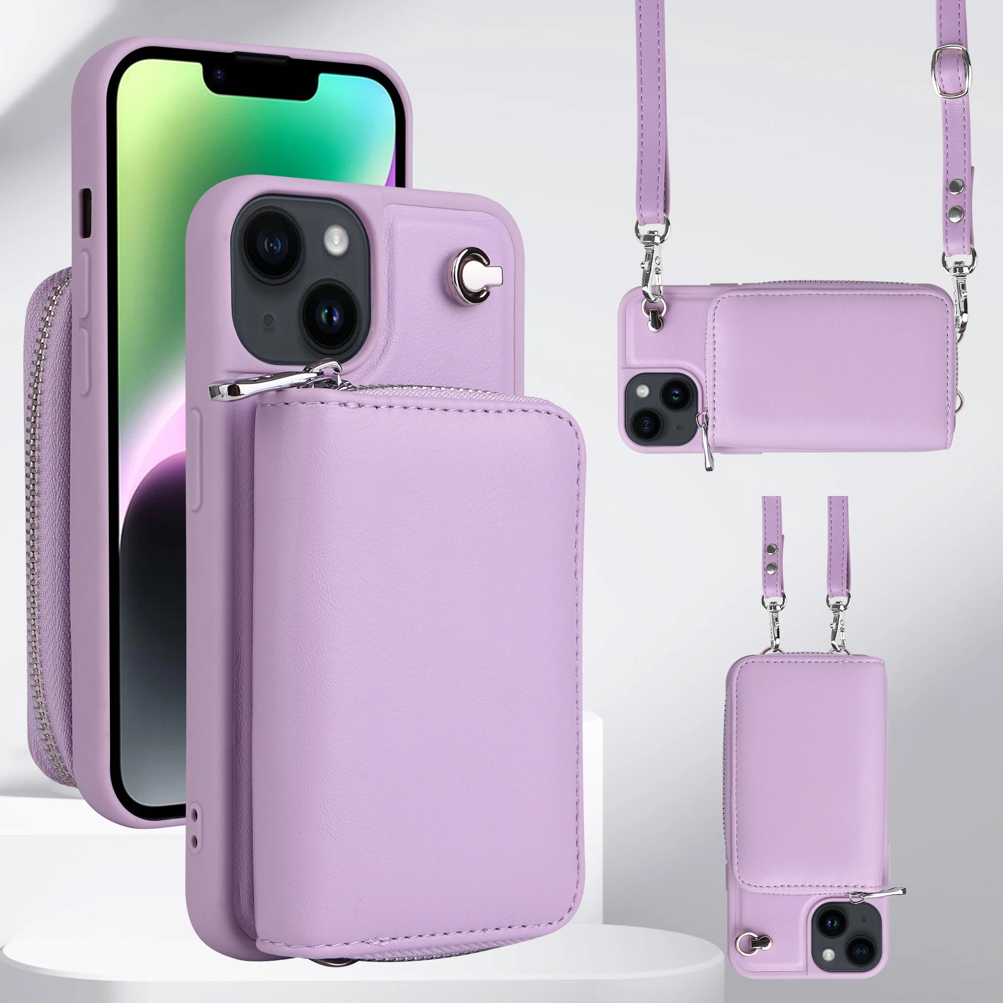 Crossbody Zipper Cards Solt Wallet Leather Case Bag For iPhone 15 Pro MAX 14 Plus 13 12 11 Lanyard Detachable Purse Pouch Cover