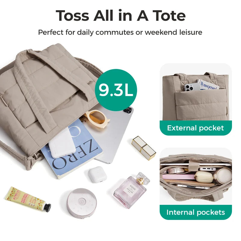 BAGSMART Women’s Tote Bag Padded Single Shoulder Bag Large Capacity Student College Crossbody Bag Casual Outdoor Handbag