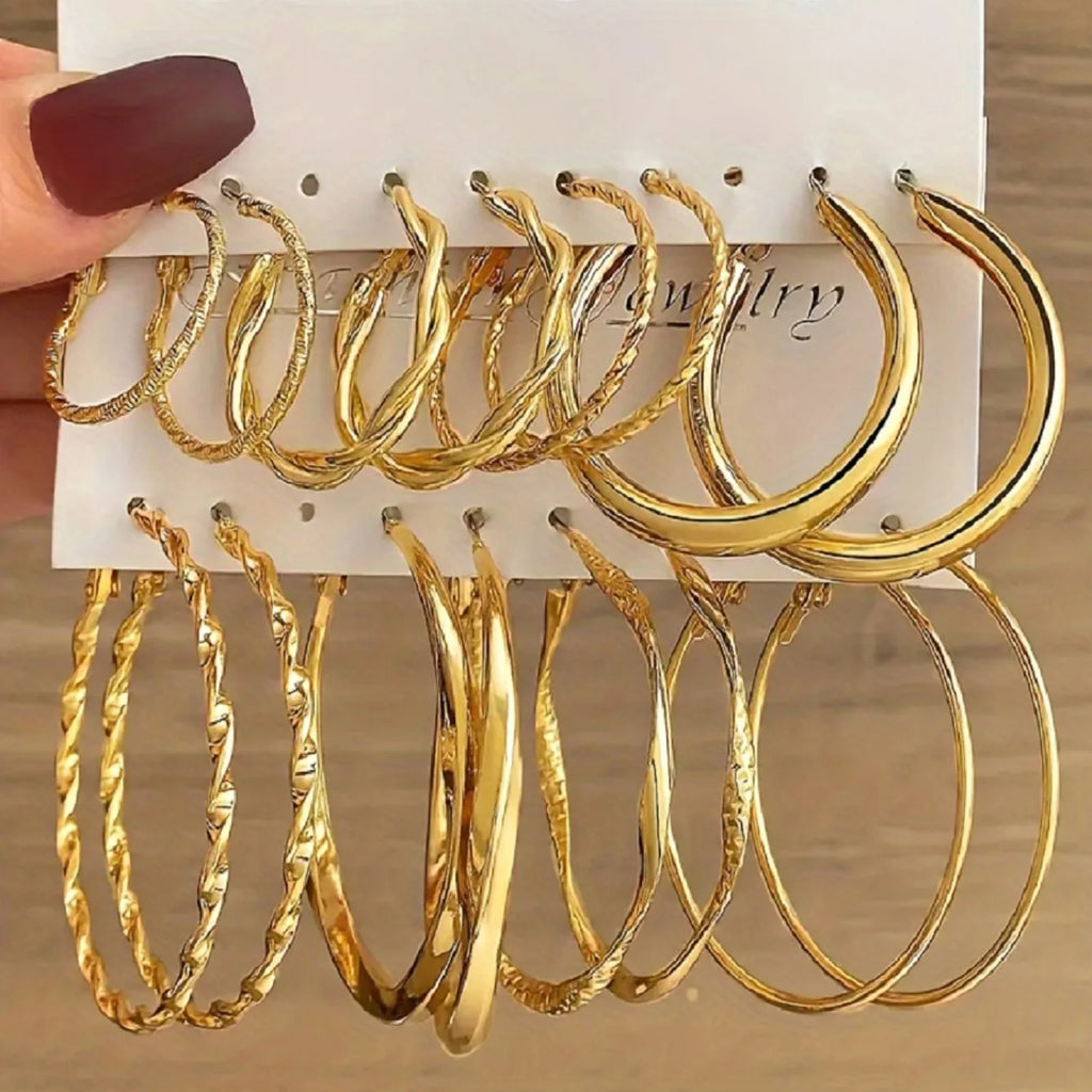 Trendy Classic Mobius Ring Gold Color Hoop Earrings Retro Geometric Cross Twisted Circular Earring Set Women's Retro Jewelry
