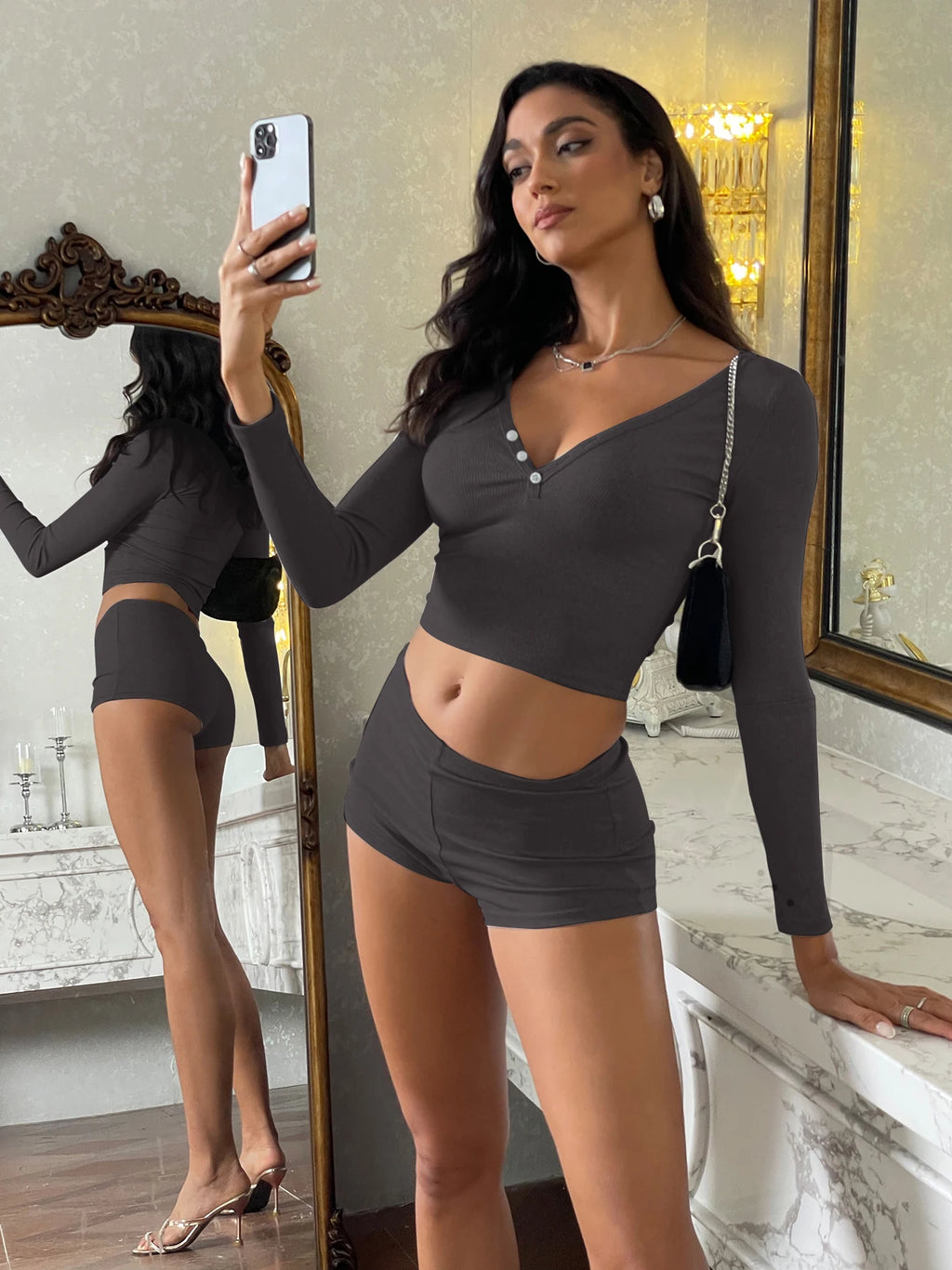 Dulzura 2024 Autumn Women Ribbed 2 Piece Set Long Sleeve T Shirt Micro Shorts Outfits Bodycon Sexy Streetwear Club Matching Suit