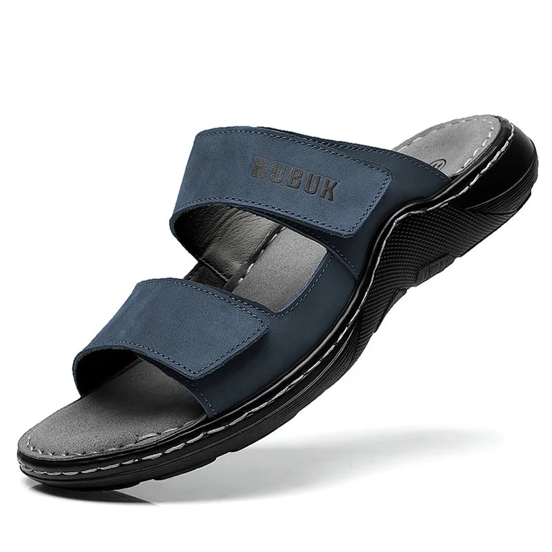 First-Layer Cowhide New Men's Casual Slippers Non-Slip Summer Beach Sandals Suitable for Outdoor Leisure Sports Beach