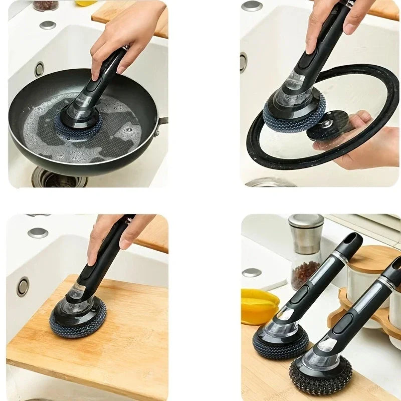 New Dish Brush with Soap Dispenser, Long Handle Dishwashing Brush with Replaceable Heads Kitchen Dish Scrub Brush, Soap Brush
