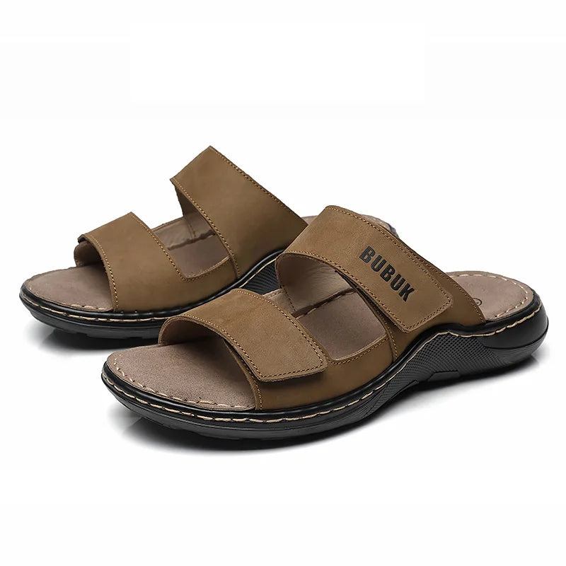 First-Layer Cowhide New Men's Casual Slippers Non-Slip Summer Beach Sandals Suitable for Outdoor Leisure Sports Beach