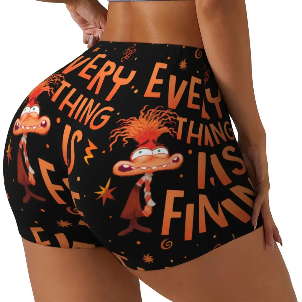 Custom Inside Out Anxiety This Is Fine Workout Volleyball Biker Shorts Women's Gym Yoga Shorts