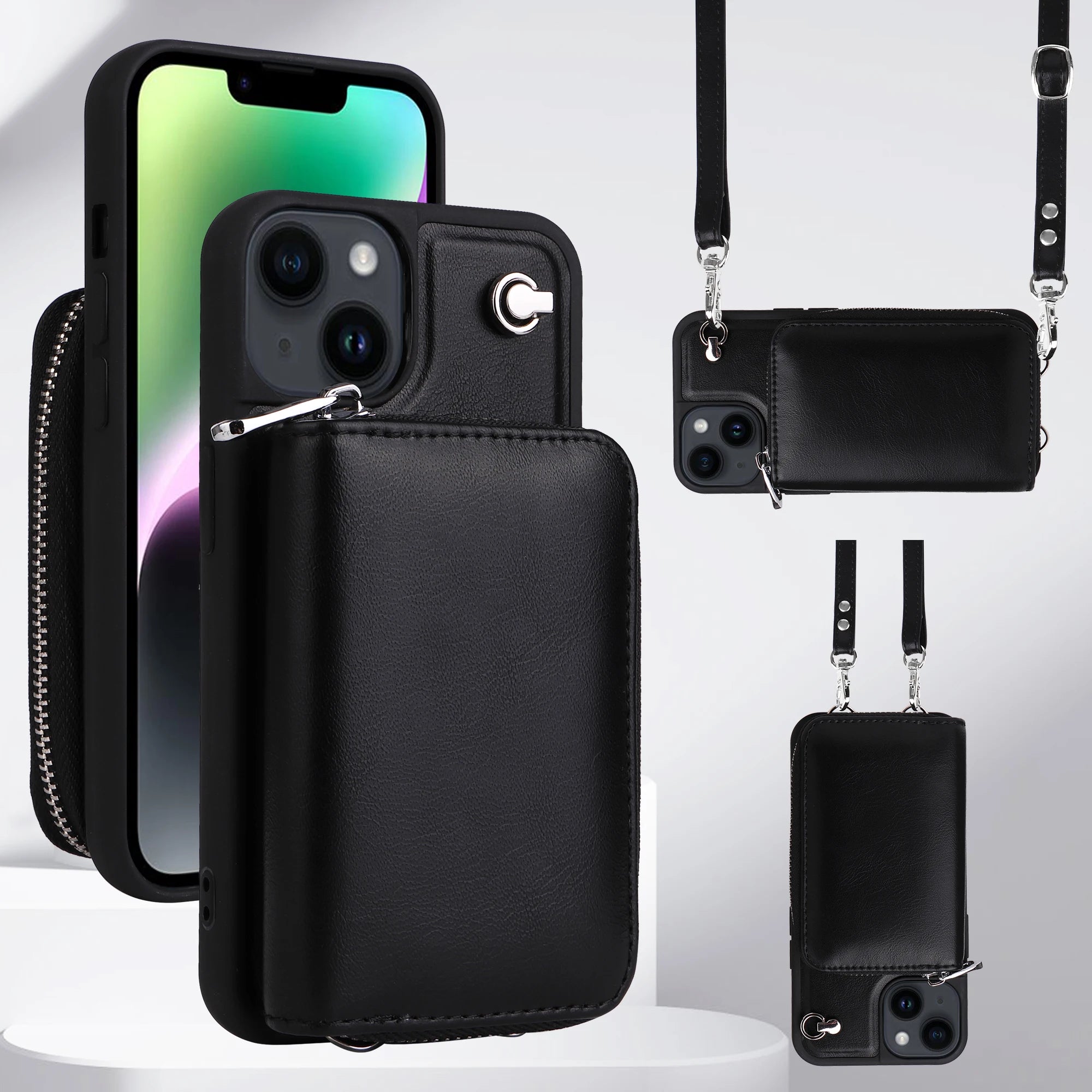 Crossbody Zipper Cards Solt Wallet Leather Case Bag For iPhone 15 Pro MAX 14 Plus 13 12 11 Lanyard Detachable Purse Pouch Cover