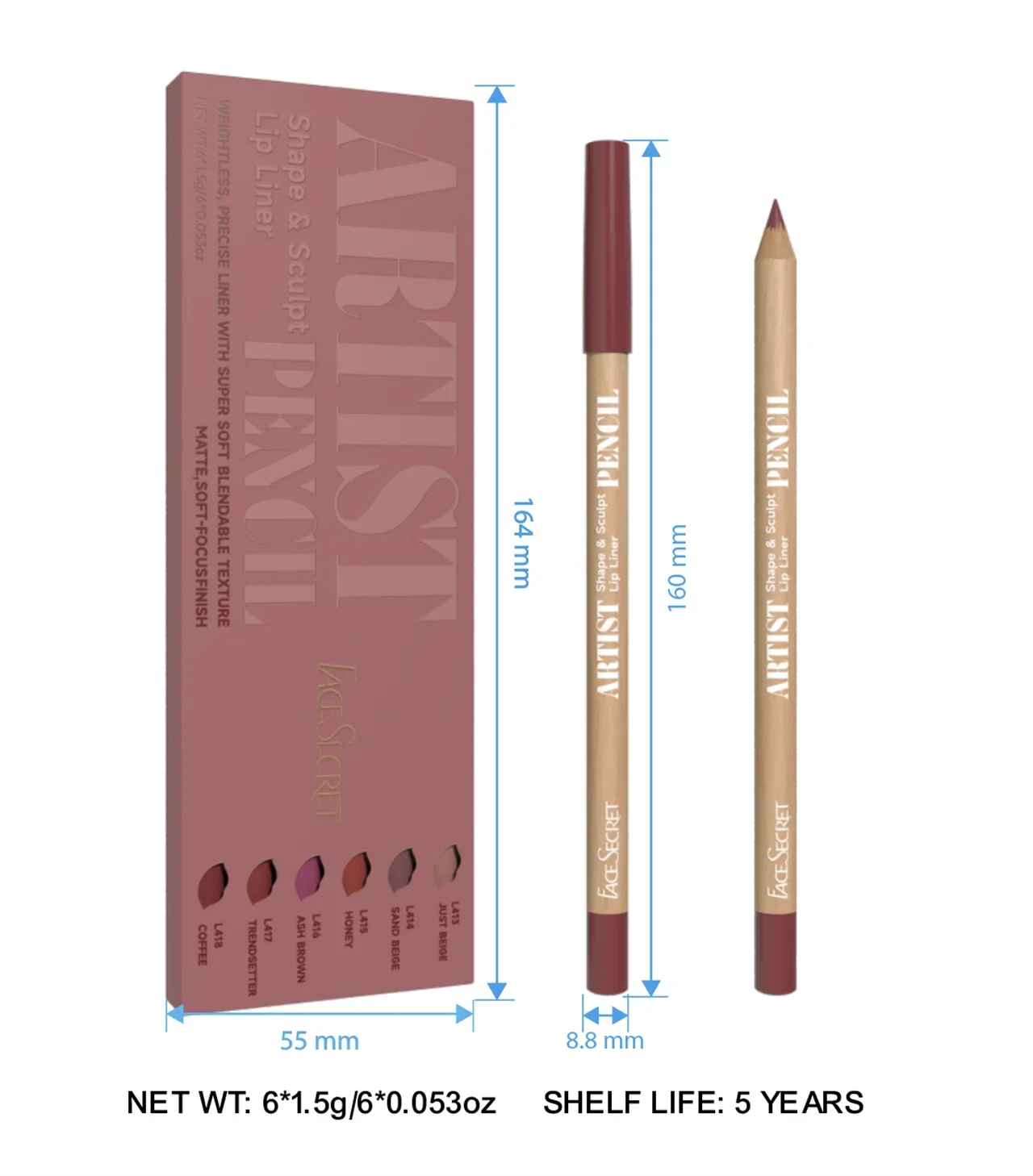 Face Secret 18 ColorLip Liner Pencil Weightless Precise With Super Soft Blendable Texture Matte Soft