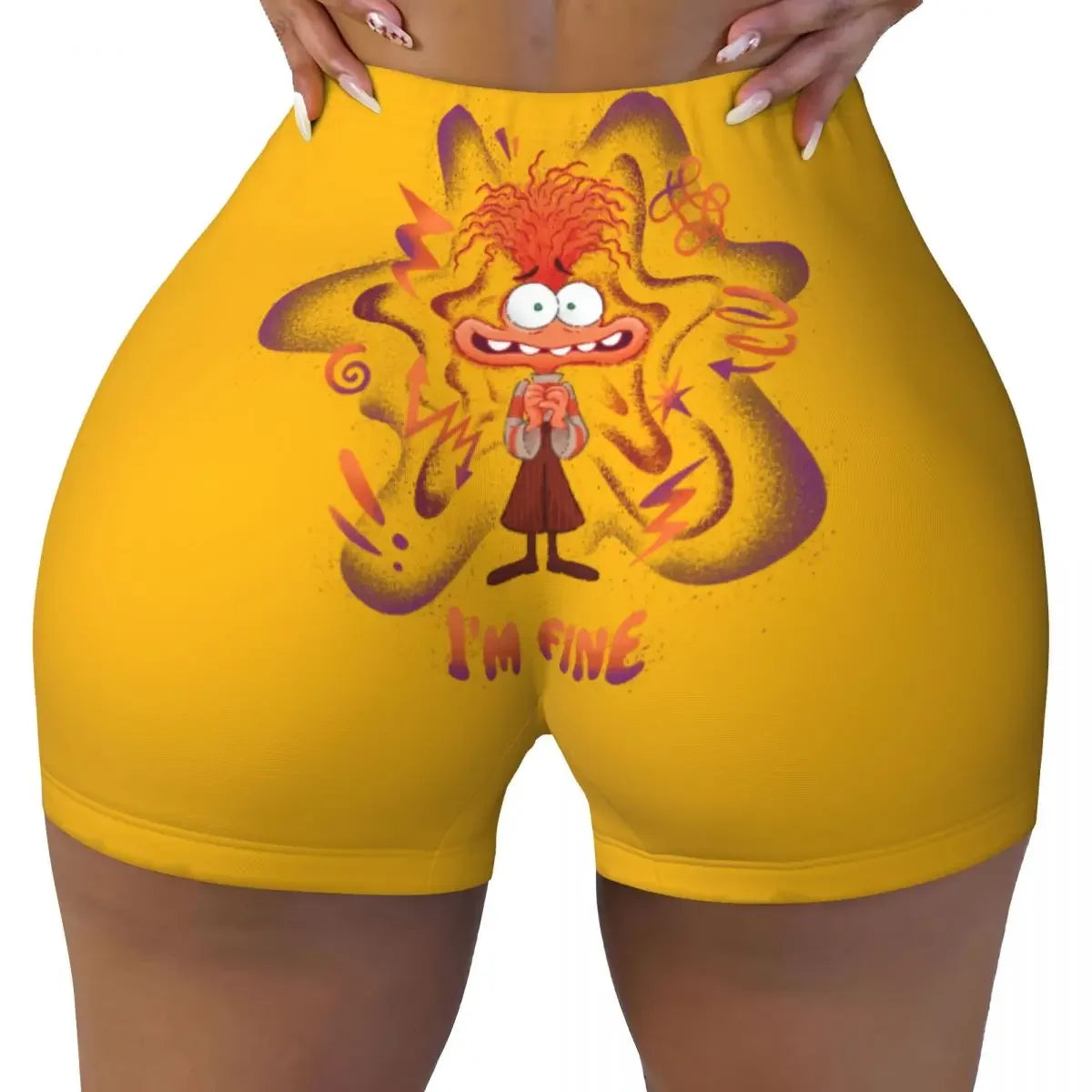 Custom Inside Out Anxiety This Is Fine Workout Volleyball Biker Shorts Women's Gym Yoga Shorts