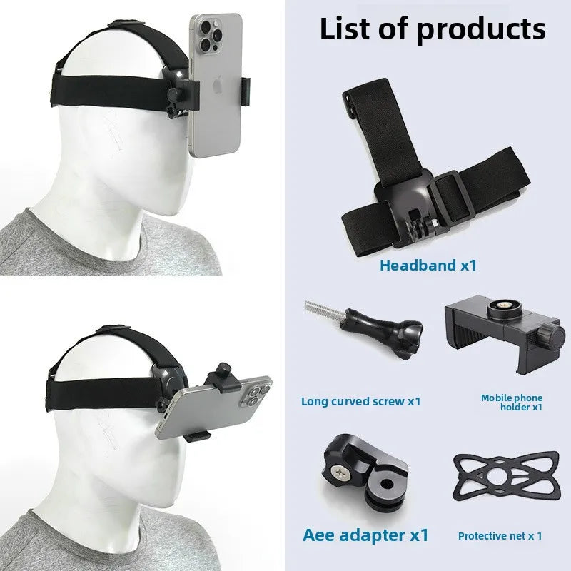 Comfortable Phone Head Strap Mount Adjustable Headband for Action Video Travel Vlog and Outdoor Adventure Recording