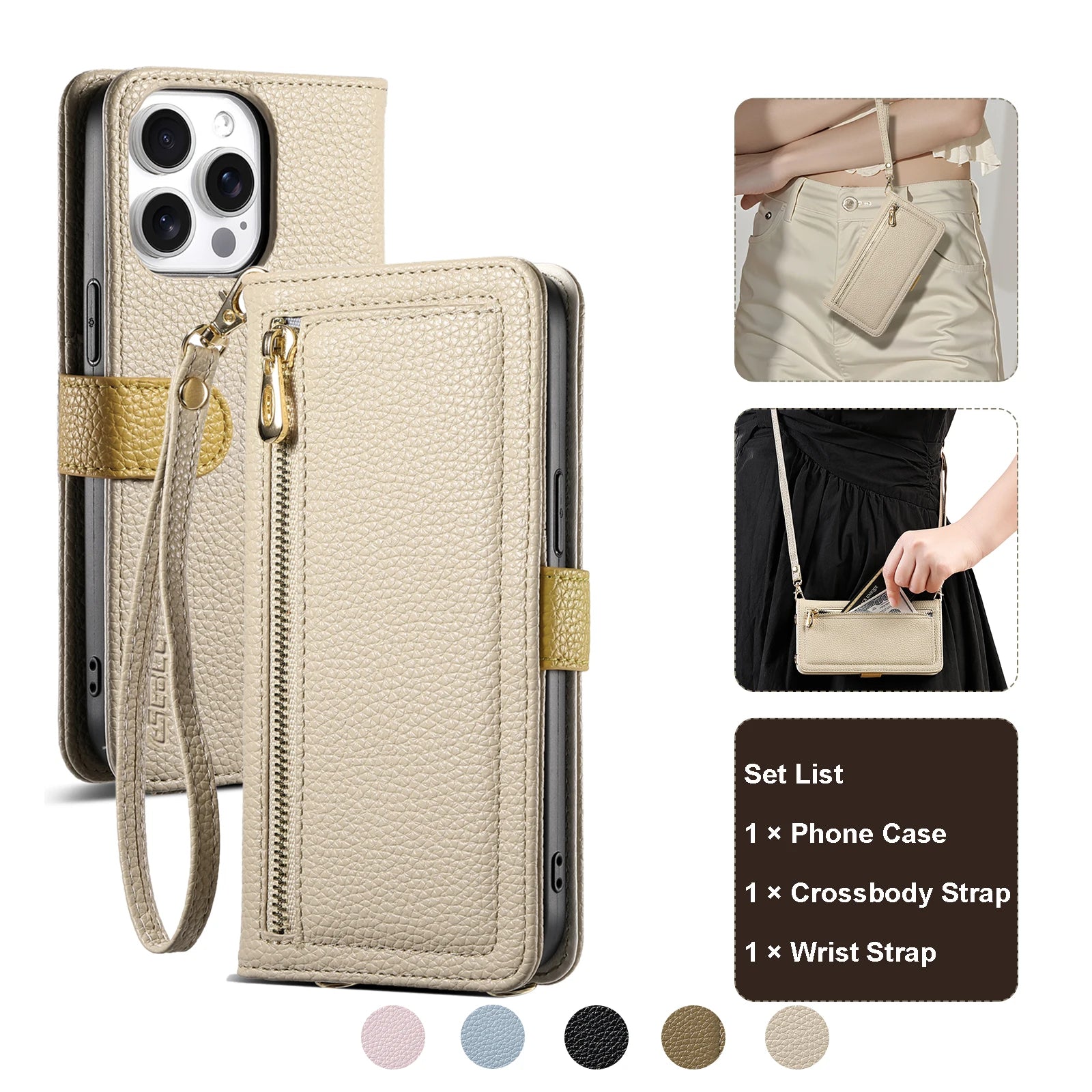 Leather Wallet Case Crossbody Phone Pouch with Multiple Card Slots for IPhone 17 16e 15 Plus 14 13 12 11 Xs Max Pro Case