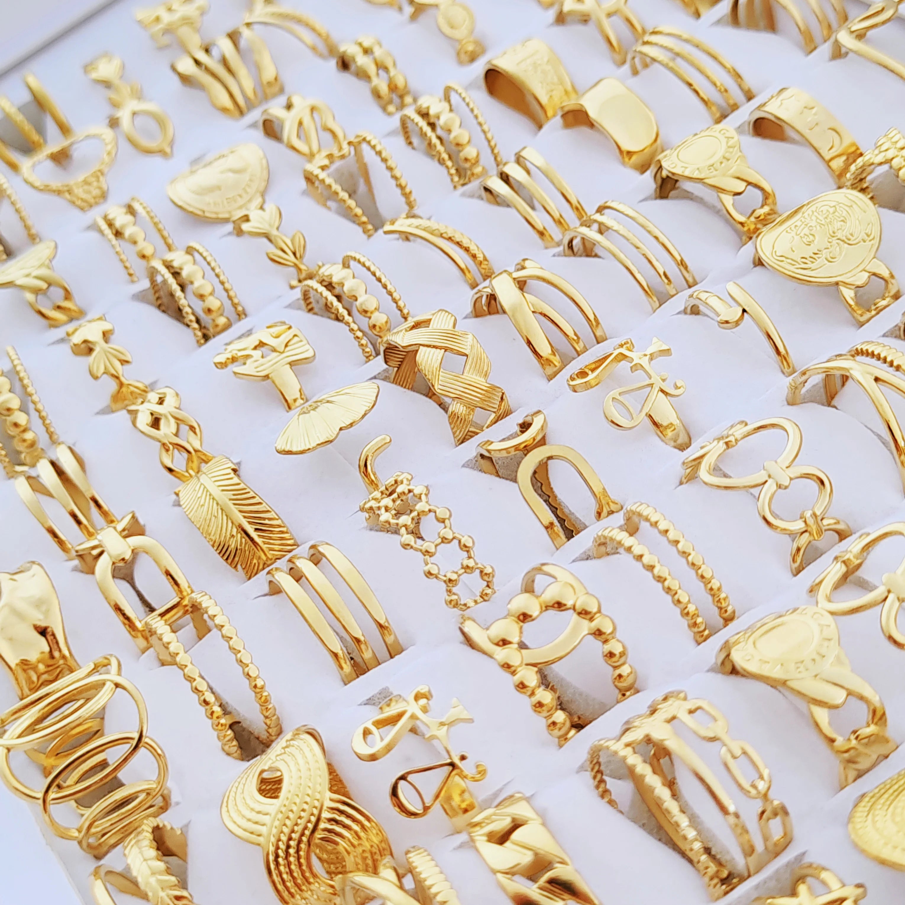 10pcs/lot Fashion Multi-style Mixed Stainless Steel Open End Rings Women Vintage Adjustable Jewelry Factory Wholesale