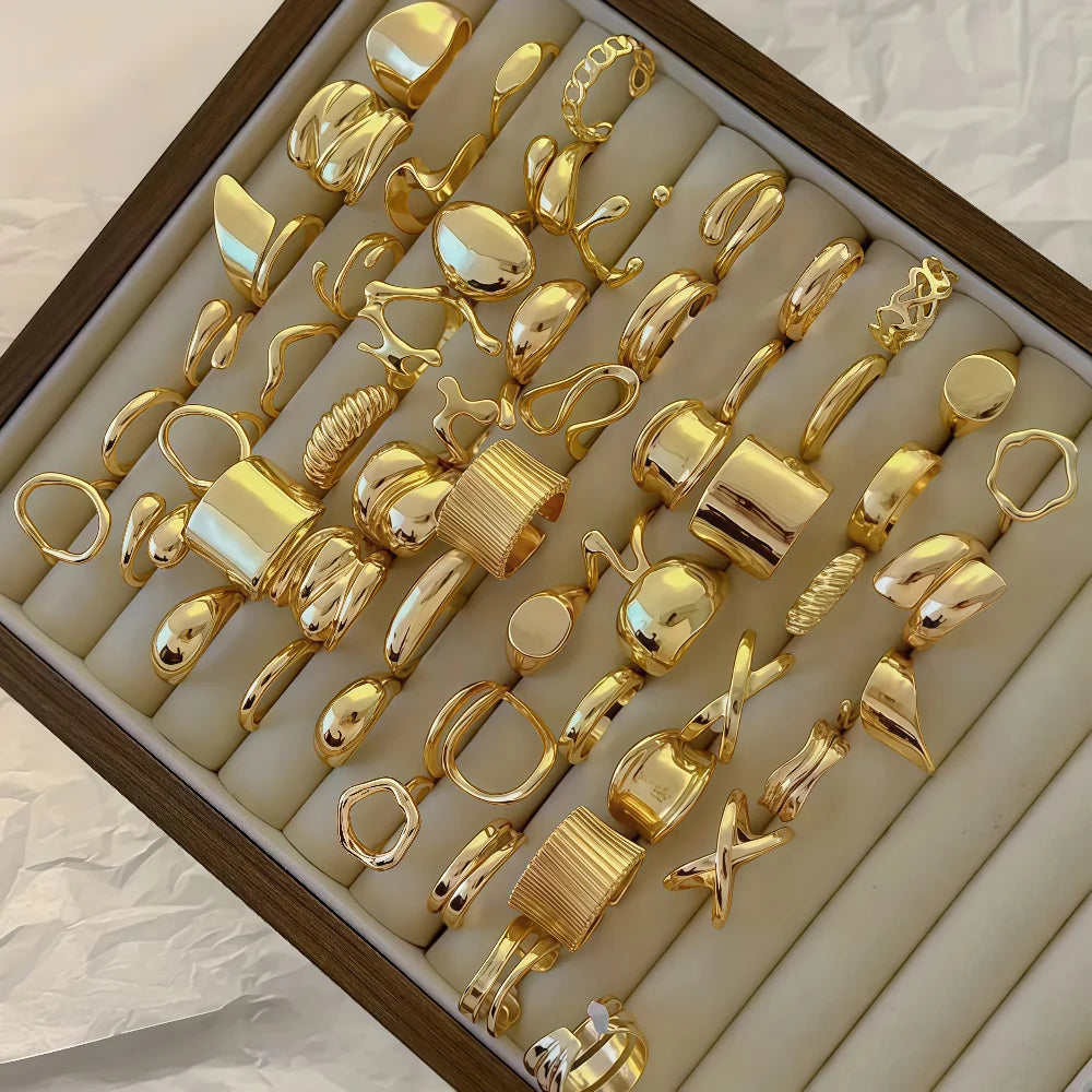 10/15/20Pieces Fashion Elegant Geometric Irregular Line Open Ring Set For Women Men Mix Style Trendy Jewelry Party Gifts