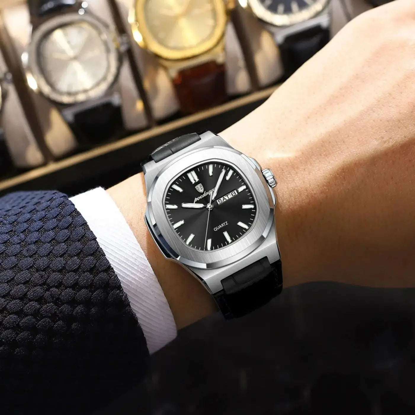 POEDAGAR Fashion Wristwatch For Boyfriend Luminous Waterproof Week Calendar Business Couple Watches Leather Luxury Men's Watches