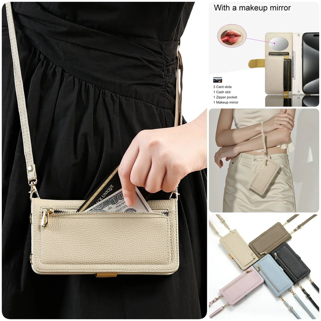 Leather Wallet Case Crossbody Phone Pouch with Multiple Card Slots for IPhone 17 16e 15 Plus 14 13 12 11 Xs Max Pro Case