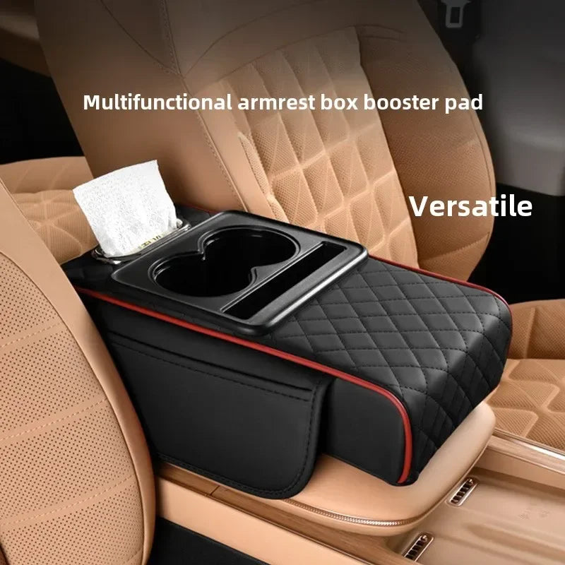 Car Armrest Box 7.5cm Thicken Height Pad Arm Rest Cushion with Pocket Tissue Cup Holder Memory Cotton Elbow Support Height Pad