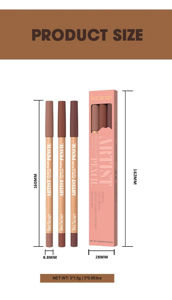 Face Secret 3Pcs Long-Lasting Velvet Lip Liner Matte Lipstick Waterproof Perfect Gift for Christmas Day, Lip Liner Set