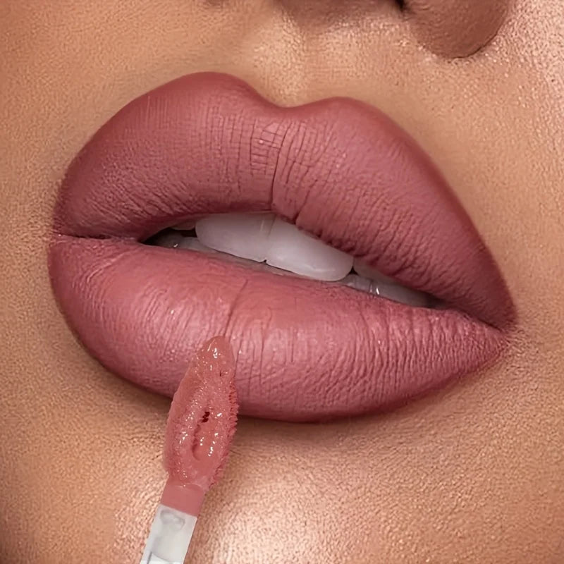 Lip Liner Pencil and Lip Gloss Combo, Velvet Finish Nude Lip Color, Waterproof Non Transfer Non Stick Cup, Long Wear Moisturizin