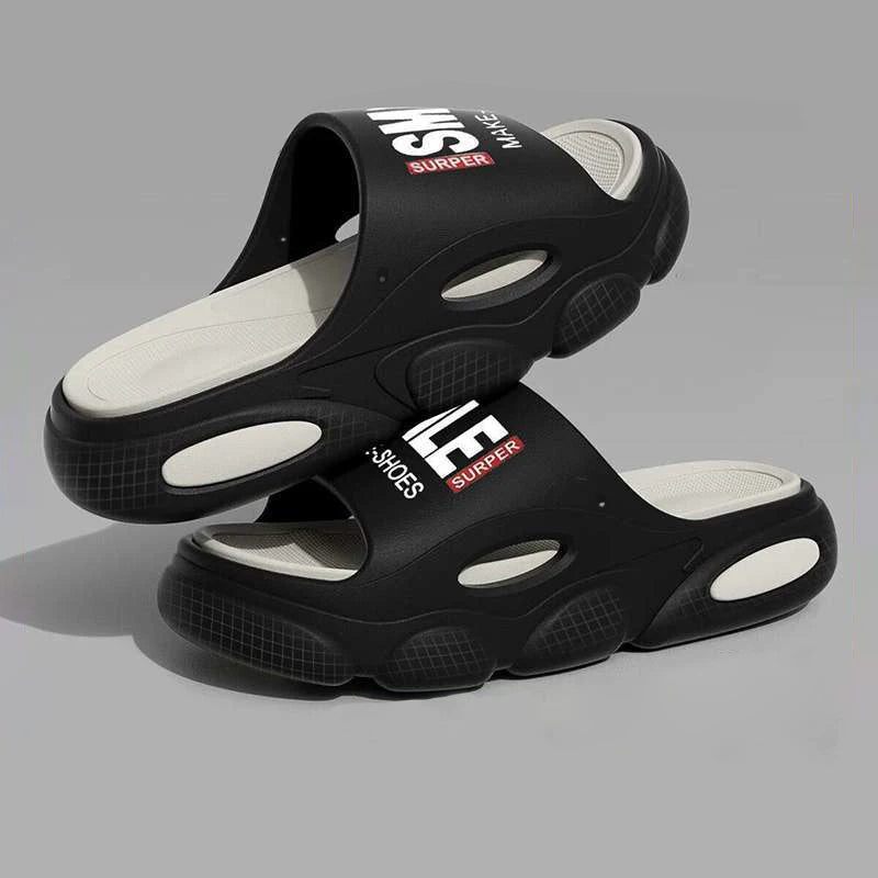 Men Thick Sole Summer Beach Slides Bathroom Anti Slip Slipper Soft Sandals Simplicity Ultra Light Letter Shoes Men Slippers