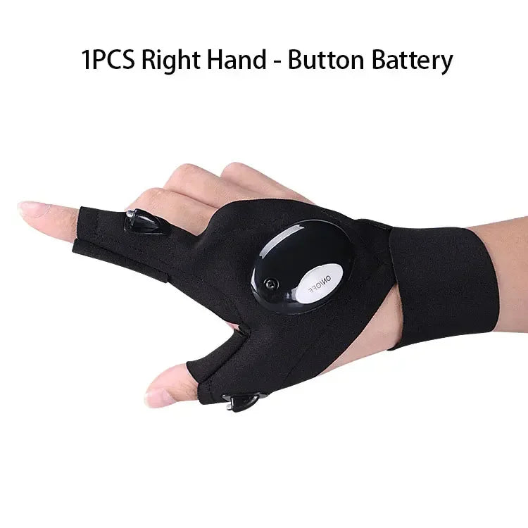LED Half Finger Glove for Men Women Outdoor Waterproof Night Fishing Bait Cycling Running Flashlight Durable Fingerless Gloves