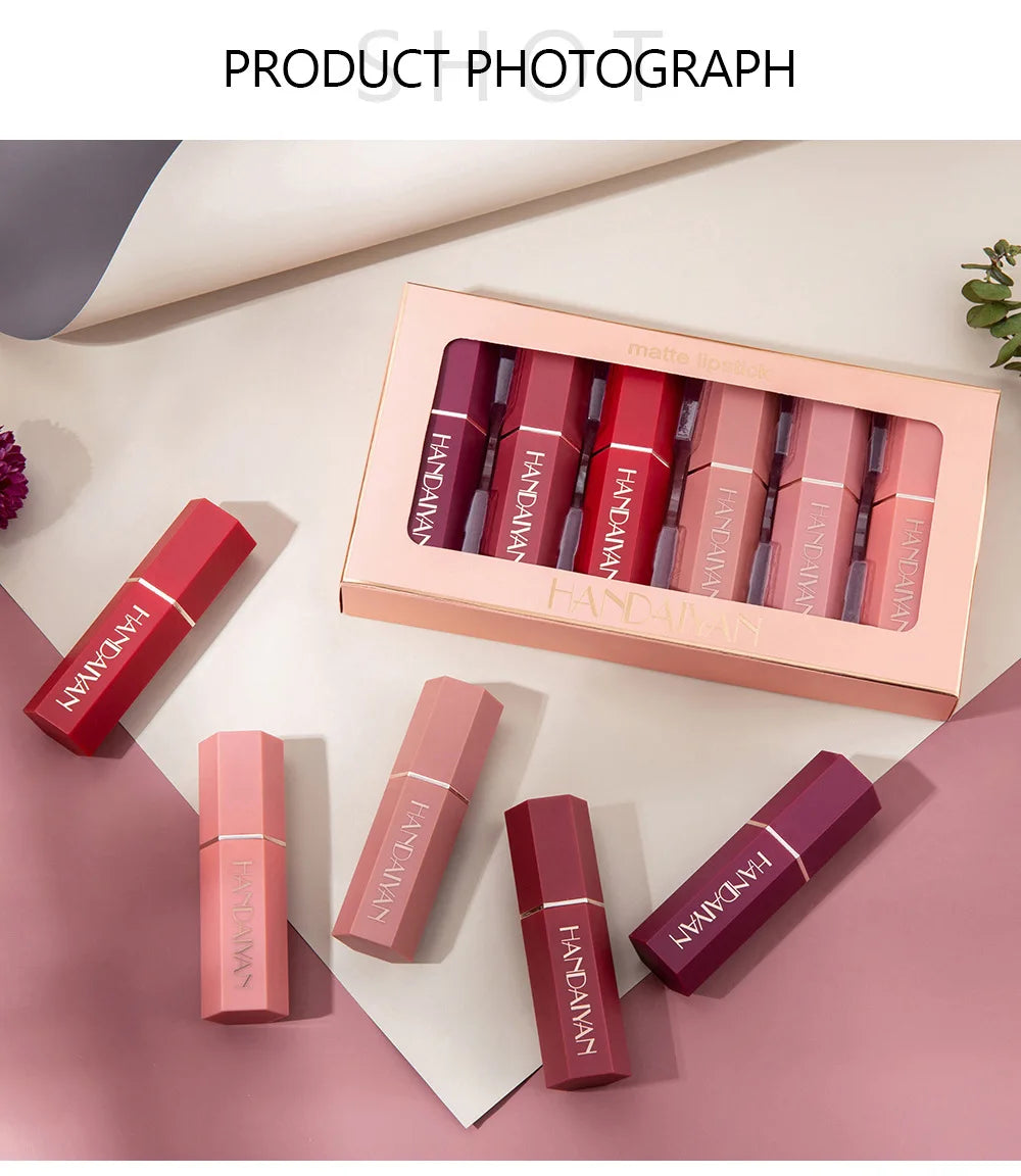 6PC/Set Matte Velvet Lip Gloss Waterproof Long-lasting Liquid Lipstick Cosmetic Beauty Keep 24 Hours Makeup
