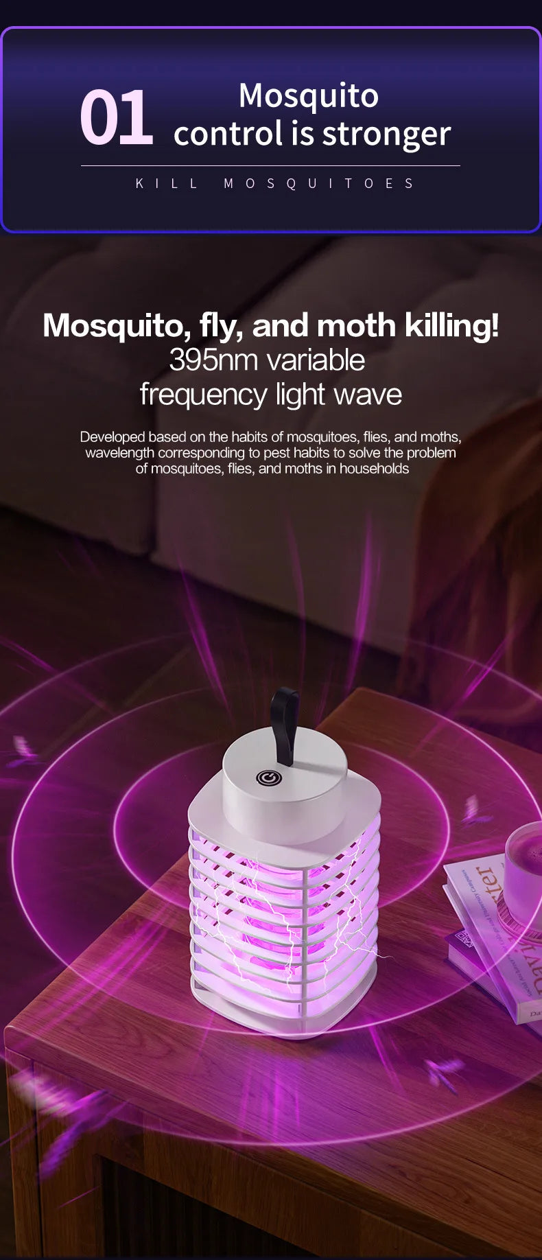 Electric Shock LED Mosquito Killer Lamp Indoor USB Rechargeable Portable Electric Fly Trap Mute Anti Mosquito Lamp