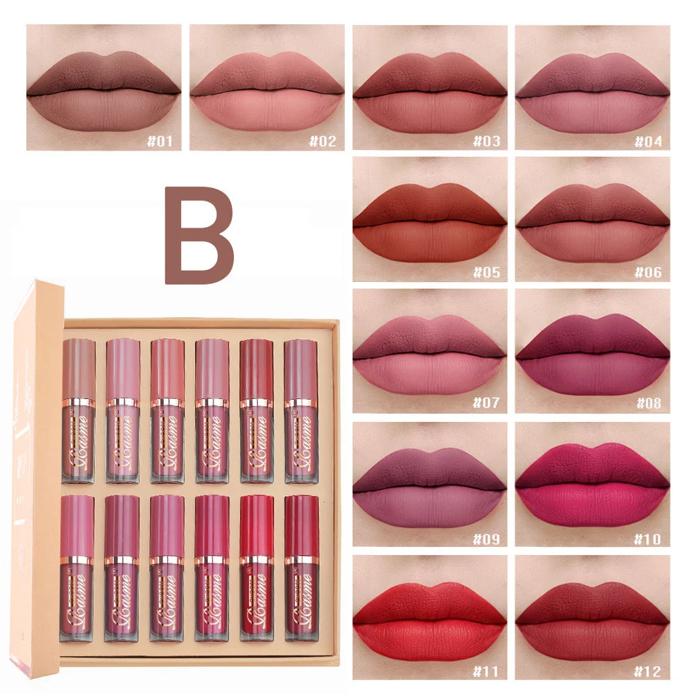 SAM SUGAR 12-Color Lip Gloss Lipstick Set Liquid Matte Velvet Women's Makeup Long-Lasting Waterproof Christmas gift