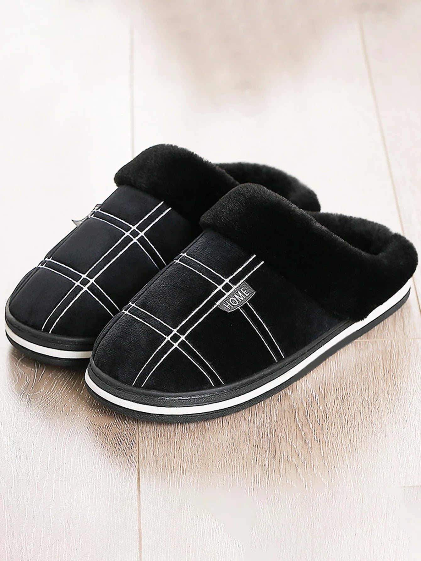 House slippers for men Plaid Warm Soft Comfortable Non Slip Living room Shoes Sturdy Sole Big Size 40-50