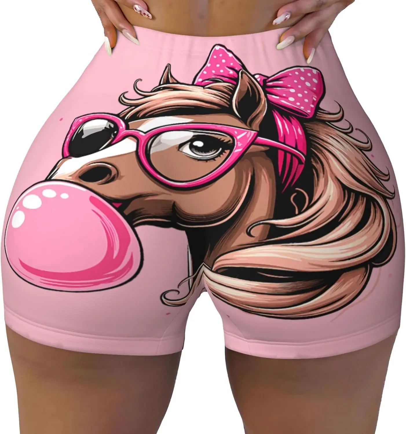 Pink Horse Workout Shorts for Women High Waist Yoga Shorts for Casual Biker Gym Just A Girl Who Loves Horse Underwear