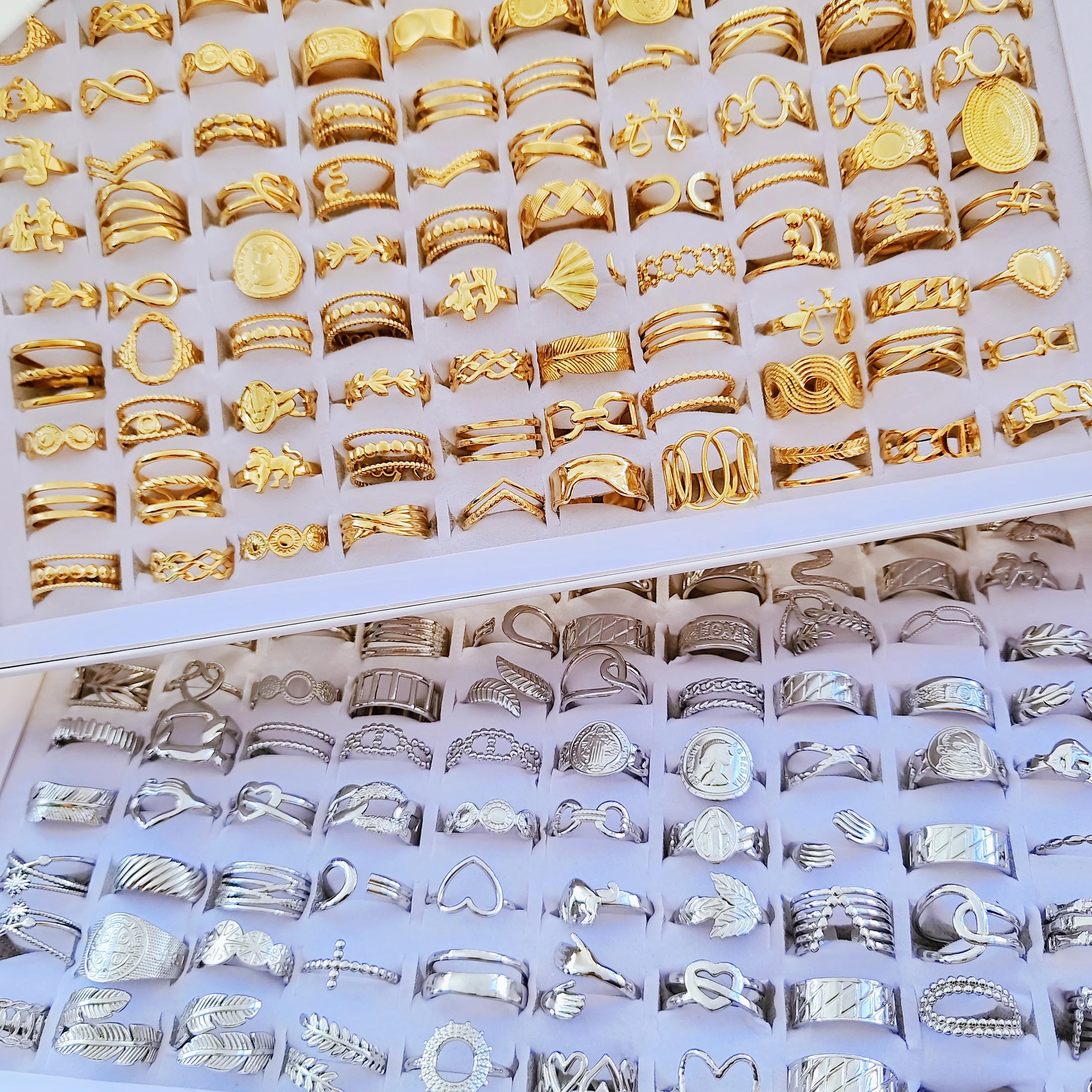 10pcs/lot Fashion Multi-style Mixed Stainless Steel Open End Rings Women Vintage Adjustable Jewelry Factory Wholesale