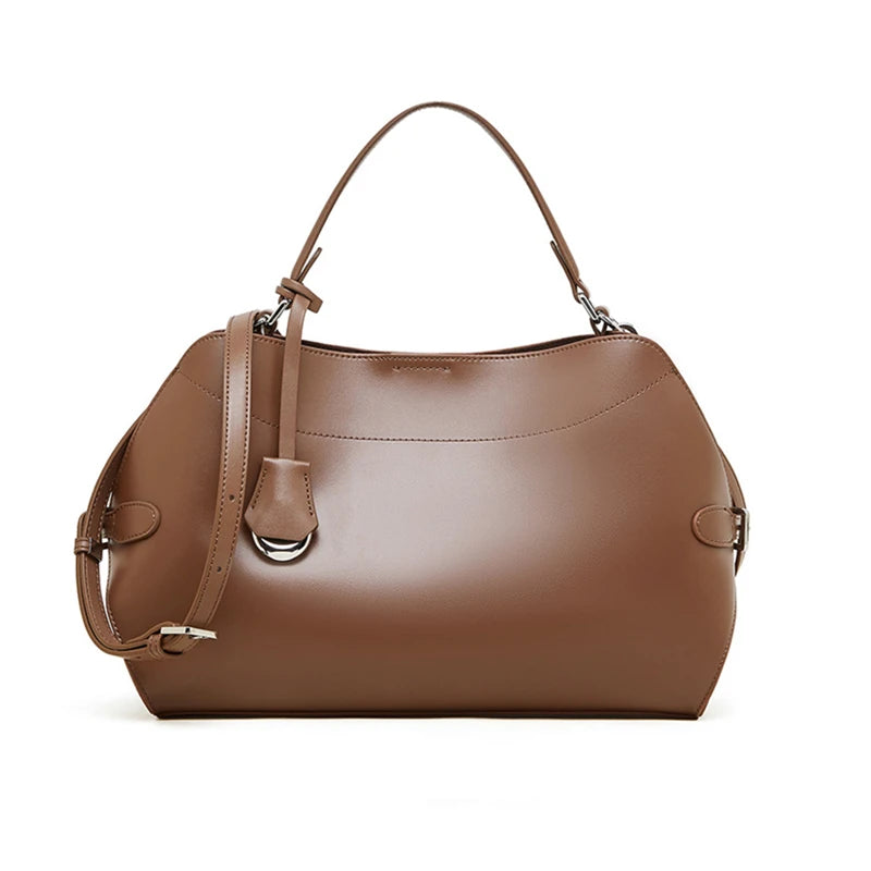 Hifashion Cowhide Genuine Leather Tote Handbags For Women 2026 Luxury Designer Shell Hobos Office Ladies Shoulder Crossbody Bags