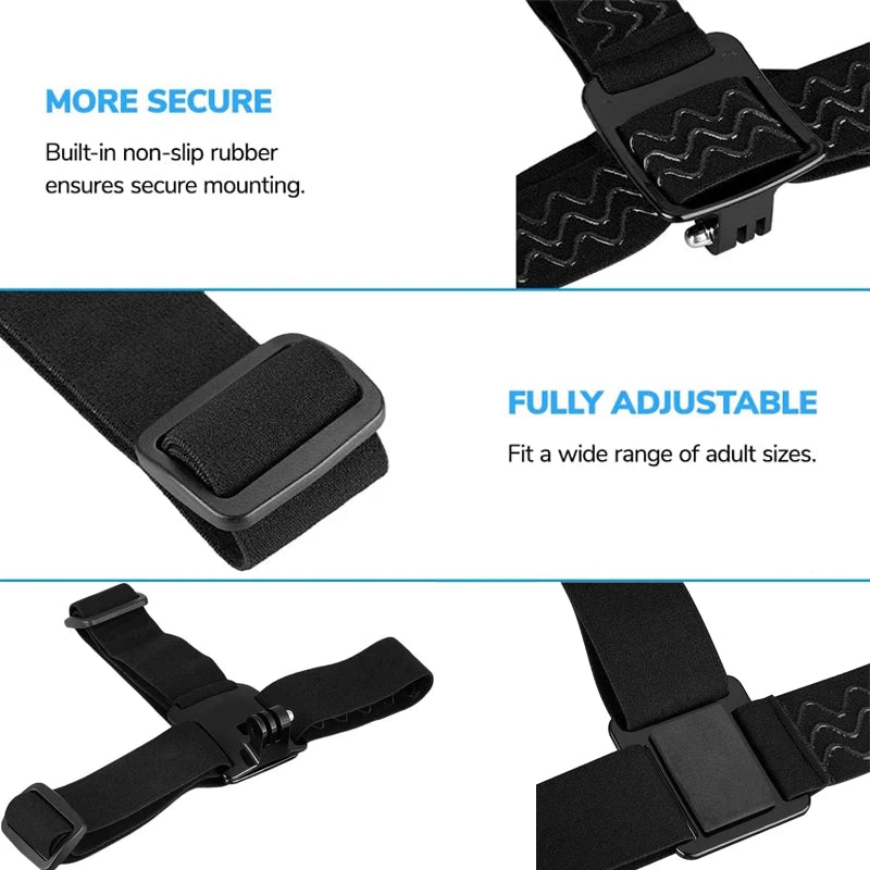Adjustable Camera Headband Strap Kit For GoPro Hero 13 12 11 10 9 8 Insta360 X5 X4 DJI Action 6 5 AKASO SJCAM Phone Holder Vlog