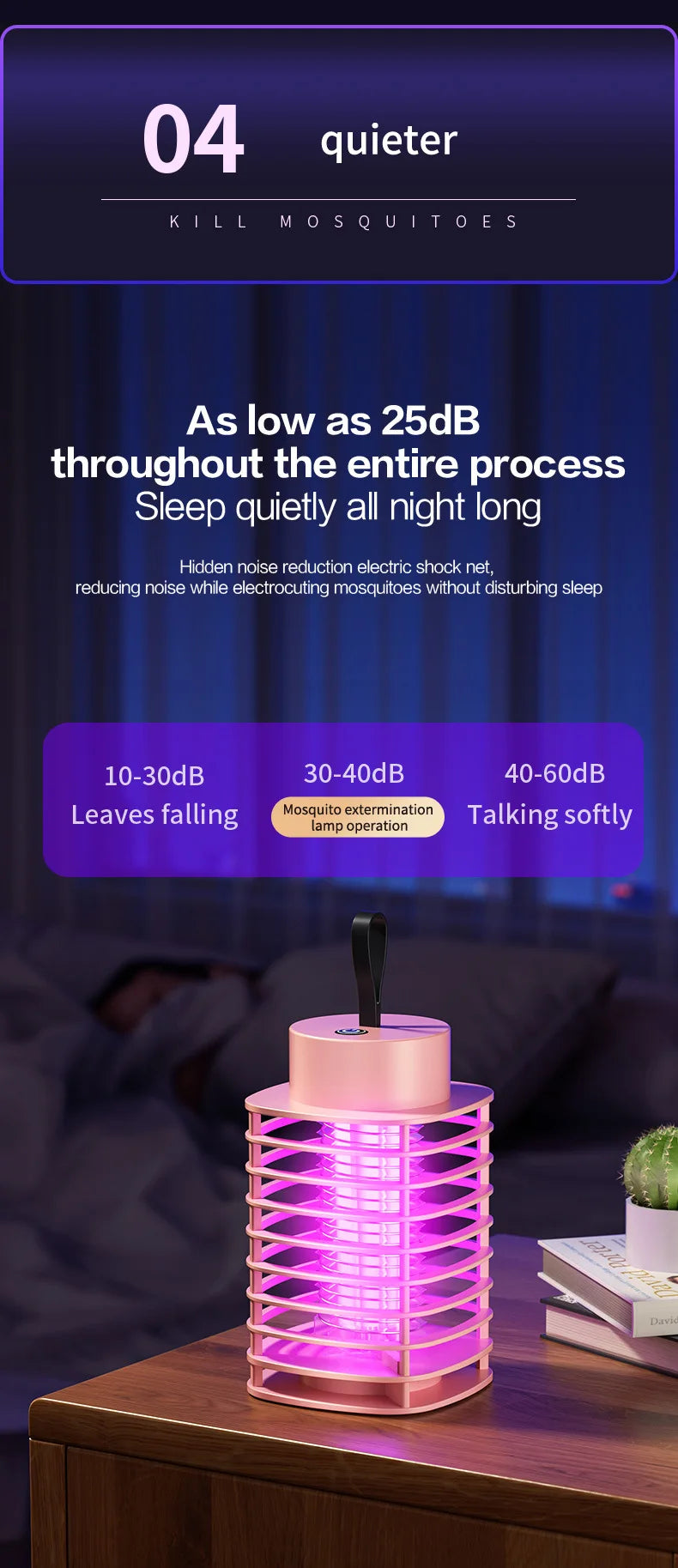 Electric Shock LED Mosquito Killer Lamp Indoor USB Rechargeable Portable Electric Fly Trap Mute Anti Mosquito Lamp