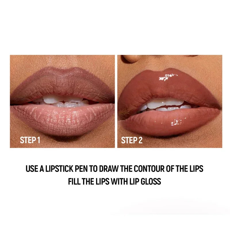 2 in1 Tapered Gradient Lipliner Pen Nude Brown Mirror Glass Lip Gloss Matte Lip Liner Waterproof Lip Contour Non Stick Makeup