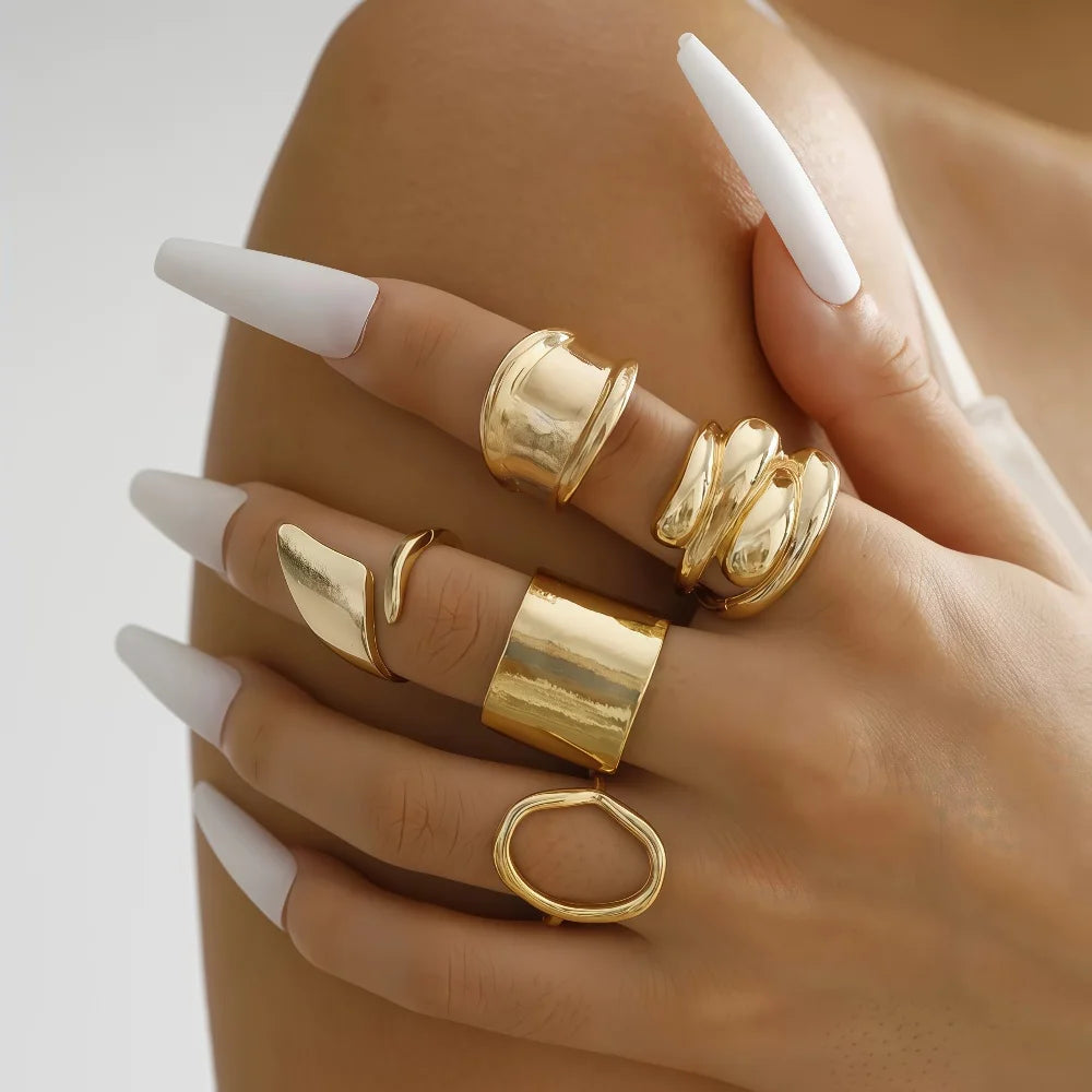 10/15/20Pieces Fashion Elegant Geometric Irregular Line Open Ring Set For Women Men Mix Style Trendy Jewelry Party Gifts