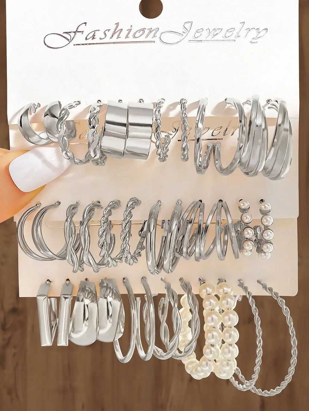 18Pcs Of Suit Women Earrings C Shaped Geometric Fake-pearl Metal Earrings Atmospheric Queuing Alloy Of Gold-color