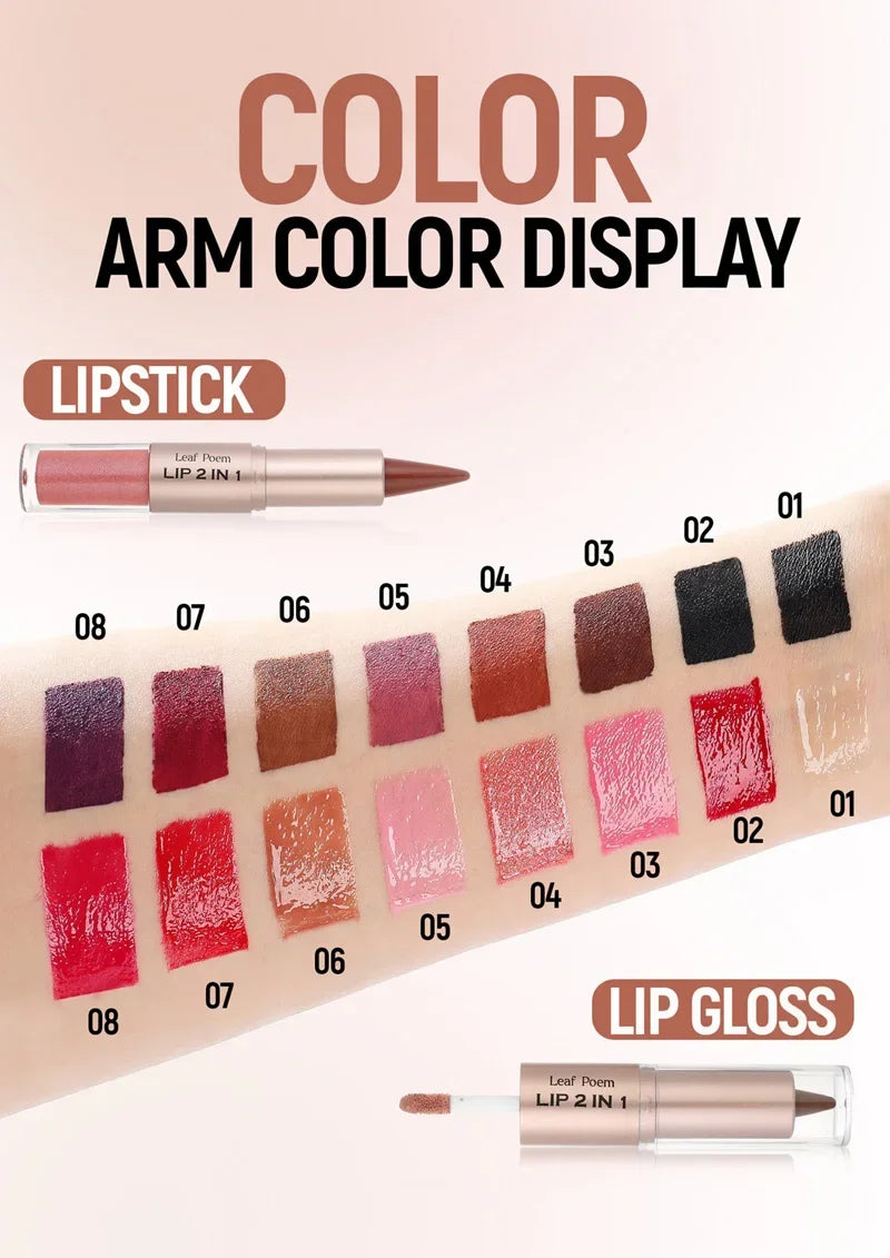 2 in1 Tapered Gradient Lipliner Pen Nude Brown Mirror Glass Lip Gloss Matte Lip Liner Waterproof Lip Contour Non Stick Makeup