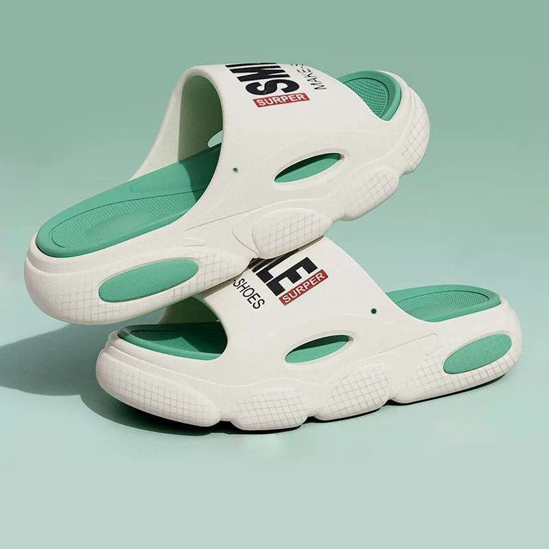 Men Thick Sole Summer Beach Slides Bathroom Anti Slip Slipper Soft Sandals Simplicity Ultra Light Letter Shoes Men Slippers
