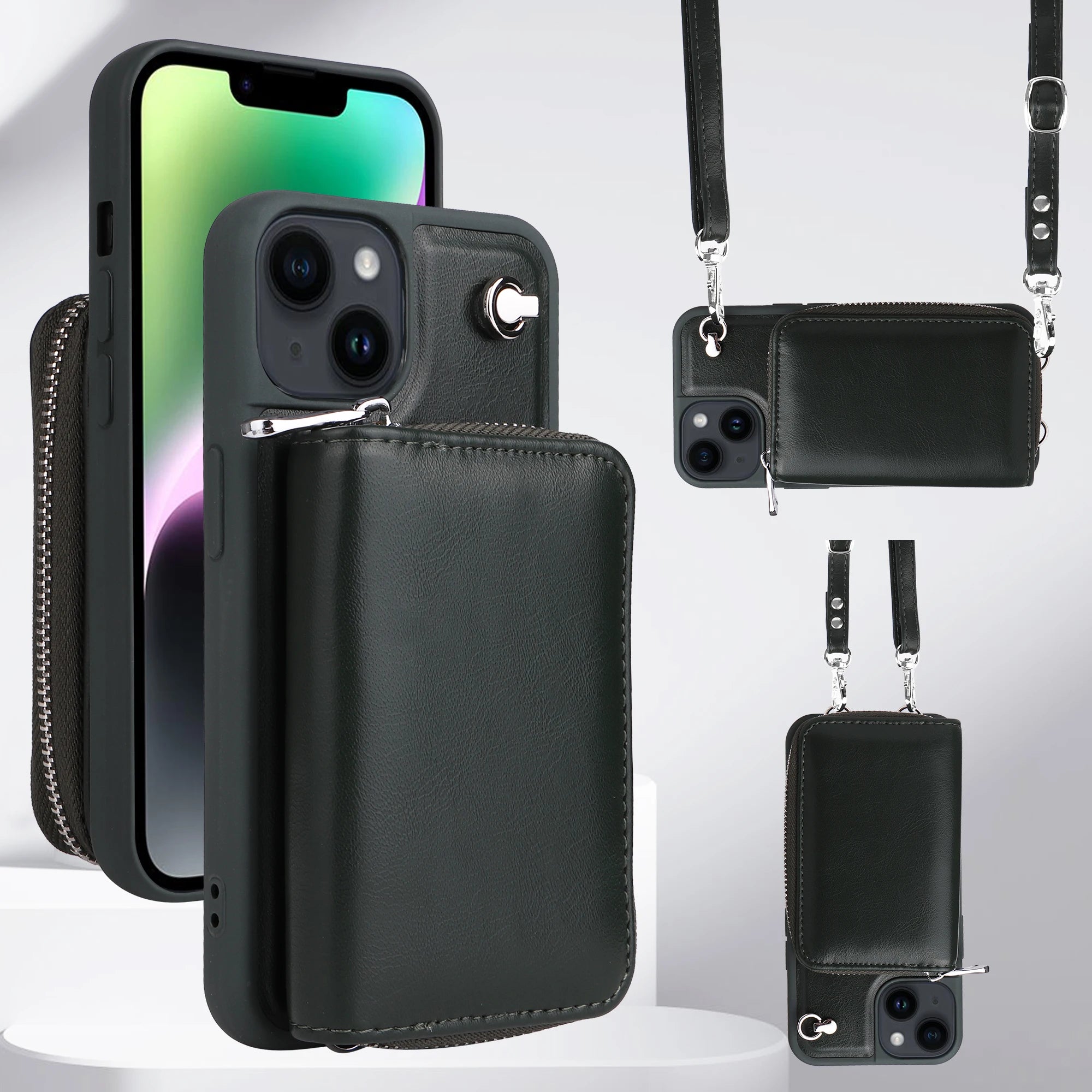 Crossbody Zipper Cards Solt Wallet Leather Case Bag For iPhone 15 Pro MAX 14 Plus 13 12 11 Lanyard Detachable Purse Pouch Cover
