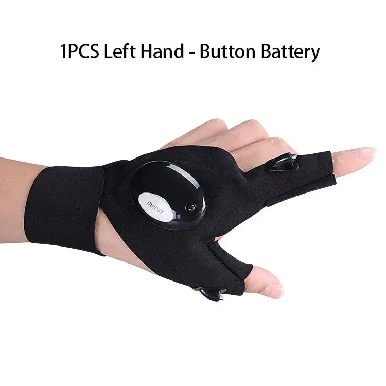 LED Half Finger Glove for Men Women Outdoor Waterproof Night Fishing Bait Cycling Running Flashlight Durable Fingerless Gloves