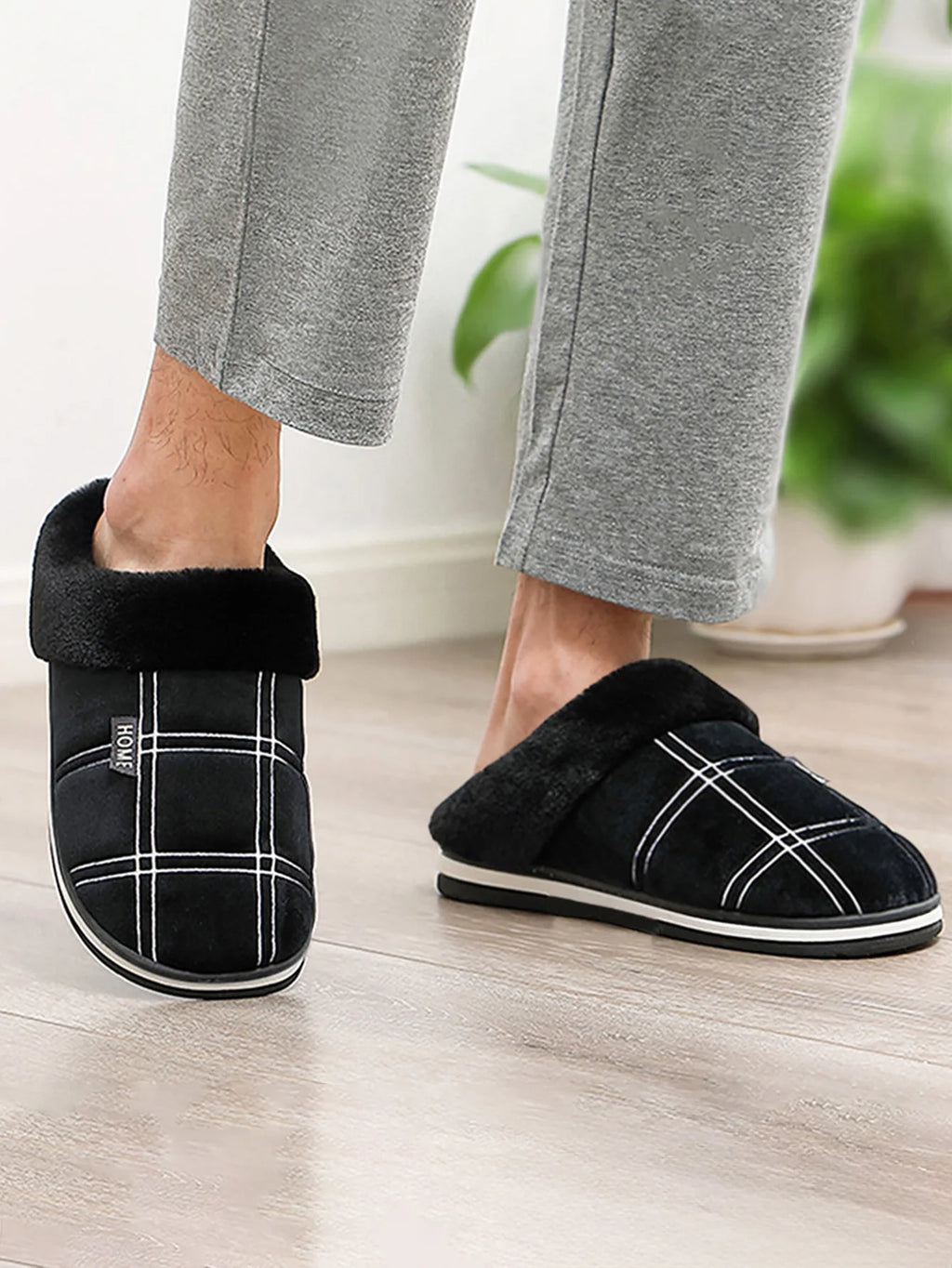 House slippers for men Plaid Warm Soft Comfortable Non Slip Living room Shoes Sturdy Sole Big Size 40-50