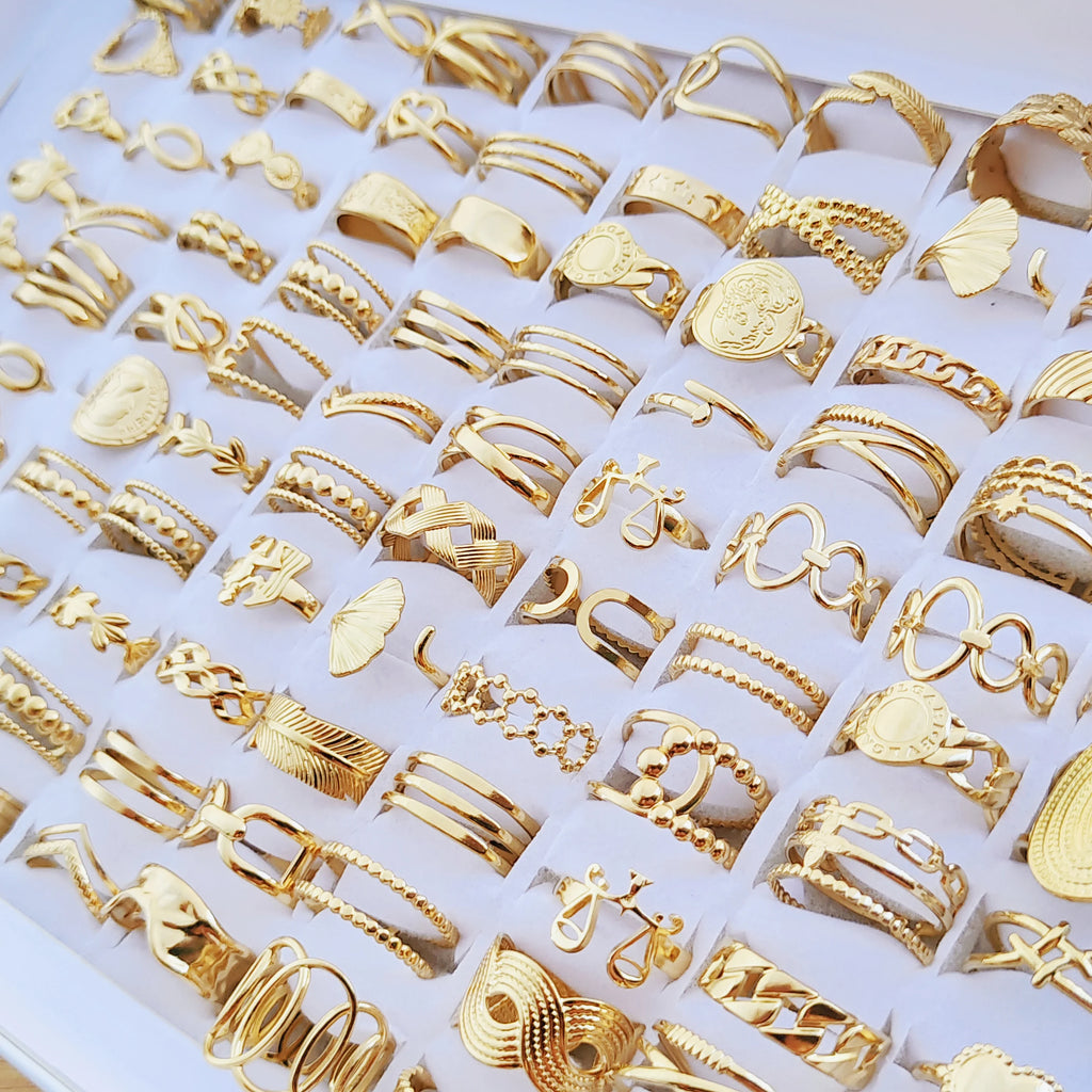 10pcs/lot Fashion Multi-style Mixed Stainless Steel Open End Rings Women Vintage Adjustable Jewelry Factory Wholesale