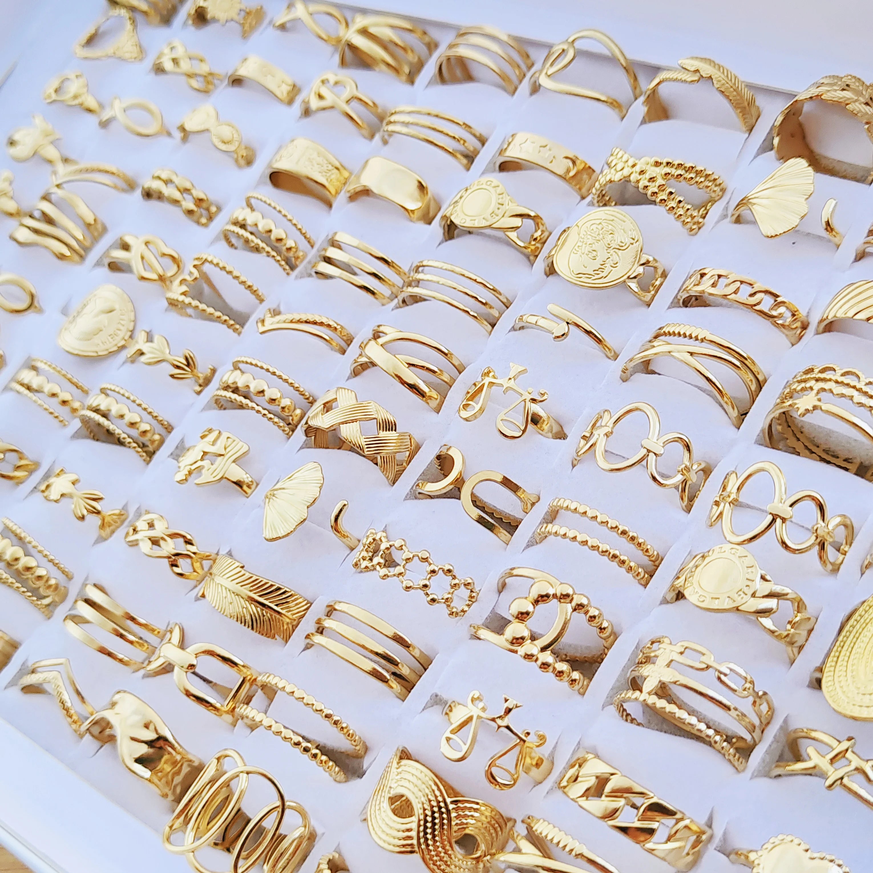 10pcs/lot Fashion Multi-style Mixed Stainless Steel Open End Rings Women Vintage Adjustable Jewelry Factory Wholesale