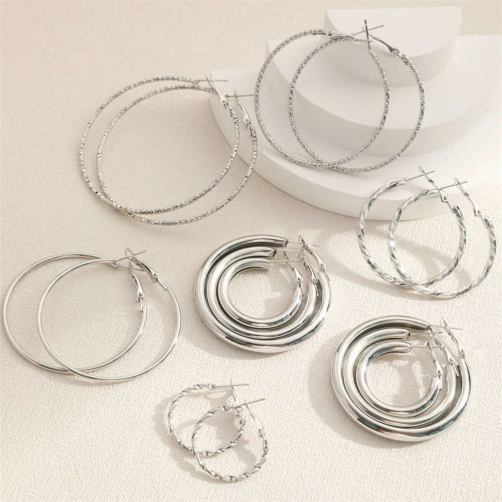 8Pairs Simple Punk Hoop Earrings Set Big Circle Earrings Jewelry for Women Girls Ear Hoops Earring Round Oversized