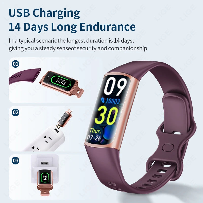 LIGE New Smart Wristband Sport Fitness Heart Rate Tracker Smartwatch AMOLED Screen Waterproof Smart Bracelet For Men Women 2026