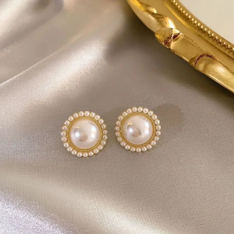New Wine Red Velvet Rose Pearl Earrings for Women Vintage Red Rose Elegant High-end Studs Earrings Jewelry Accessories серьги