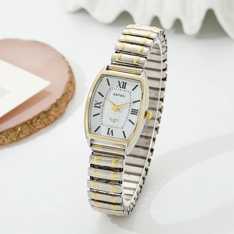 Fashionable Barrel-Shaped Simple Elegant Elegant Quartz Watch Women's Elastic Band Retro Women's Watch