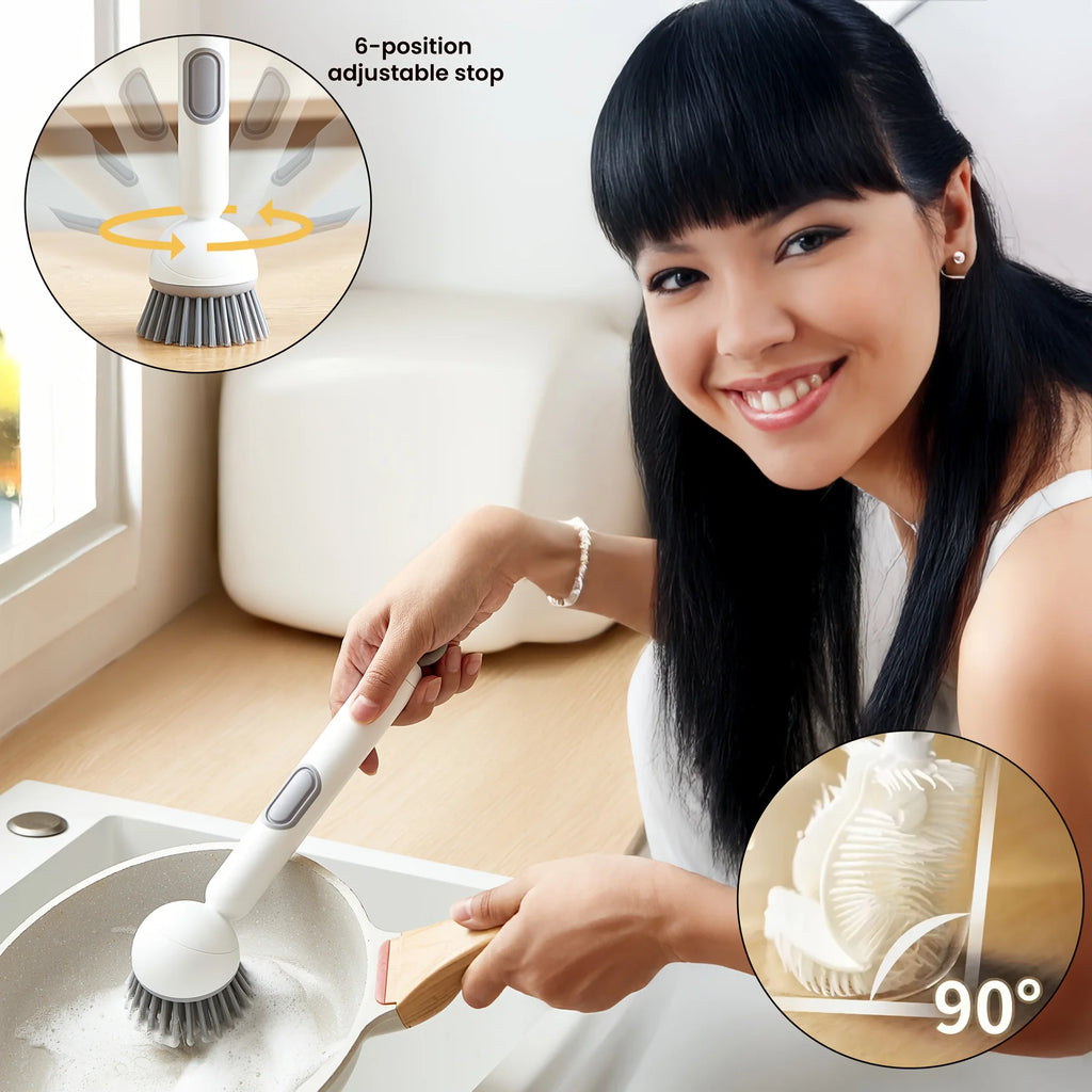 2pcs Heavy-Duty Dish Cleaning Brush Set with Detergent Dispenser - Rotating Scrubber Cup Brushe Cleaning Tools