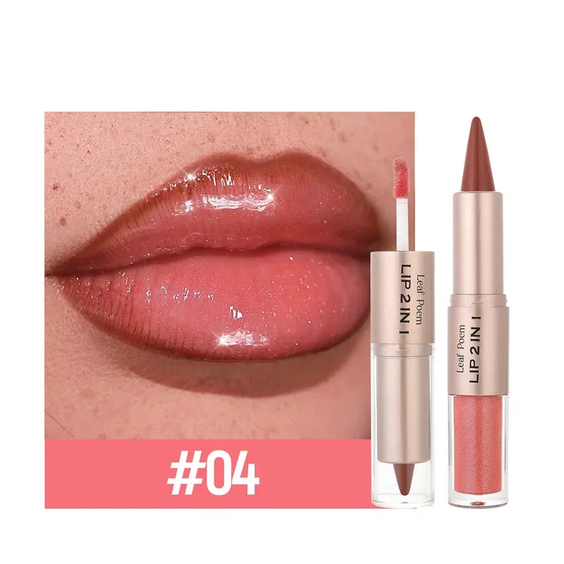 2 in1 Tapered Gradient Lipliner Pen Nude Brown Mirror Glass Lip Gloss Matte Lip Liner Waterproof Lip Contour Non Stick Makeup